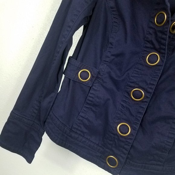 Live A Little L.A.L. Navy Blue Brass Women's Coat Street Moto Jacket - Picture 4 of 8